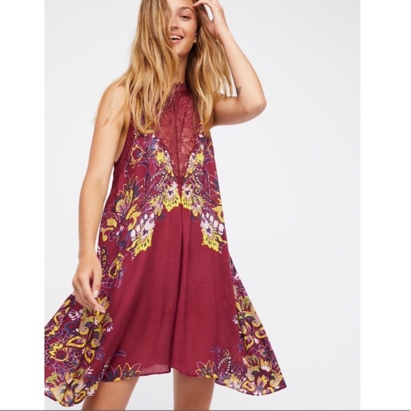 Free People Dresses & Skirts - Free People Burgundy Marsha Floral Lace Mini Dress XS